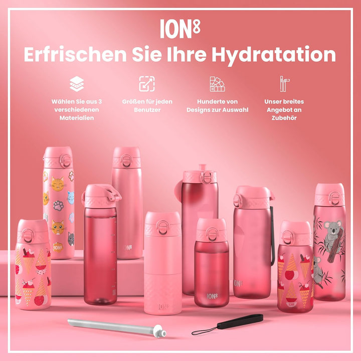Ion8 Trinkflasche, Auslaufsicher, Einhandöffnung, Sichere Verriegelung, Spülmaschinenfest, Tragegrif