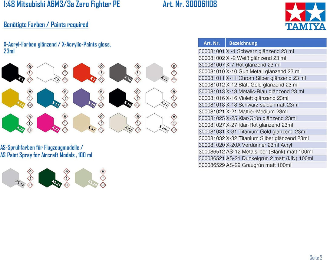 TAMIYA TAM61108 - 0.075 Mitsubishi A6M3/3a Zero Fighter PE Flugzeug - Plastikbausatz - Modellbau - o