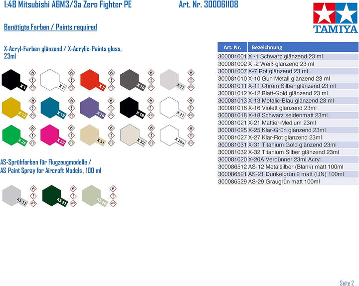 TAMIYA TAM61108 - 0.075 Mitsubishi A6M3/3a Zero Fighter PE Flugzeug - Plastikbausatz - Modellbau - o
