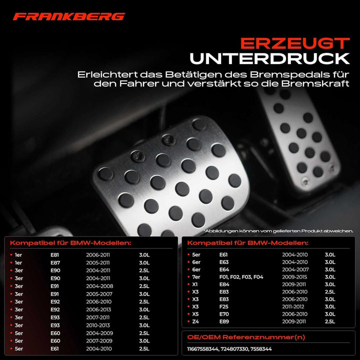 Frankberg Unterdruckpumpe Bremsanlage Vakuumpumpe für 1er E81 E87 130 3er E90 E91 E92 5er E60 E61 6e