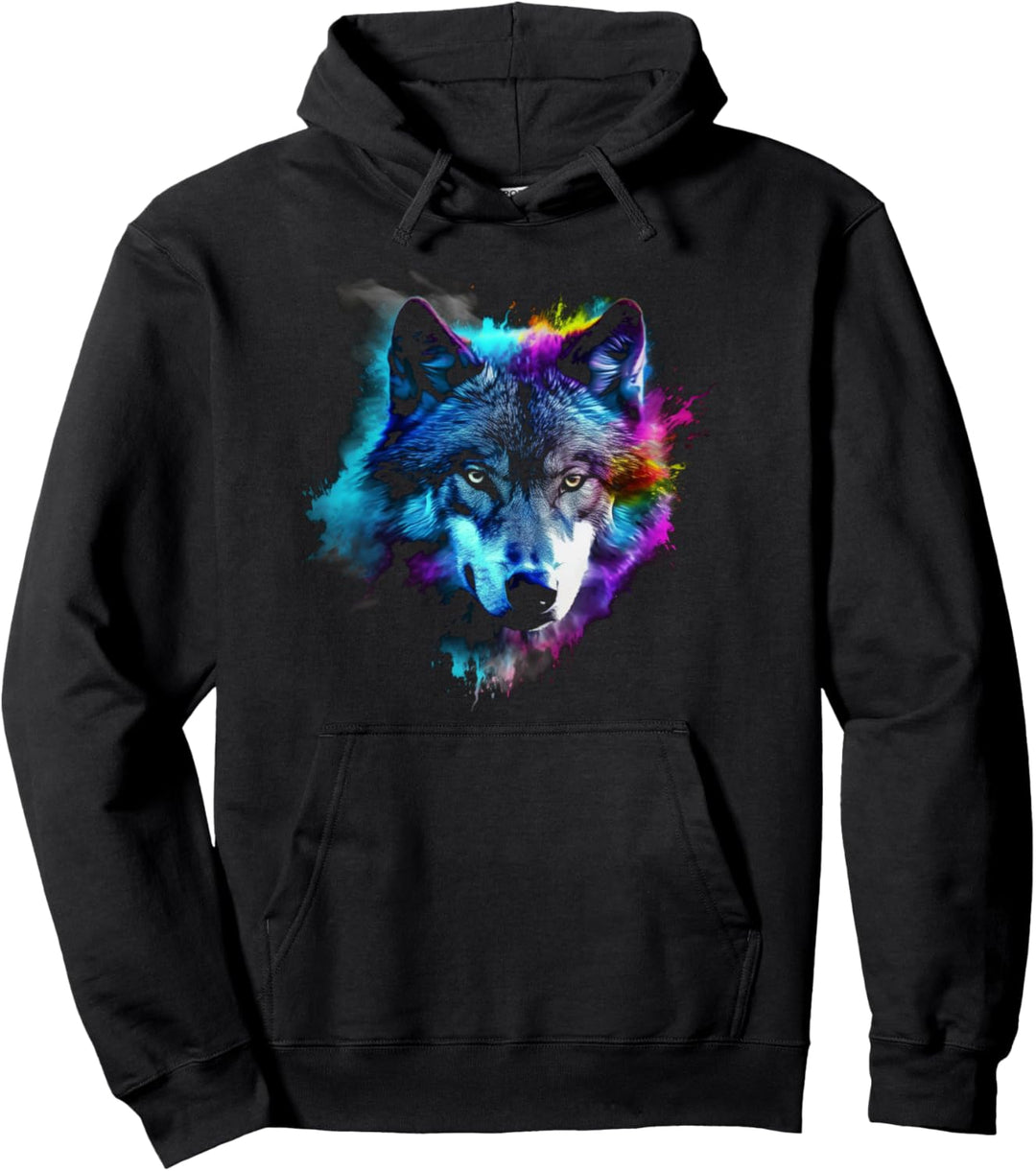 Wolf Kunst Bunt - Tier Motiv Kunstwerk Wolf Pullover Hoodie