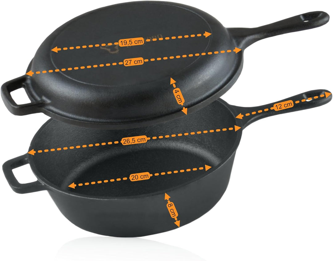 BBQ-Toro Gusseisen Topf mit Pfannendeckel | 4,4 Liter - schwarz | Gusstopf - Bräter mit Bratpfanne -