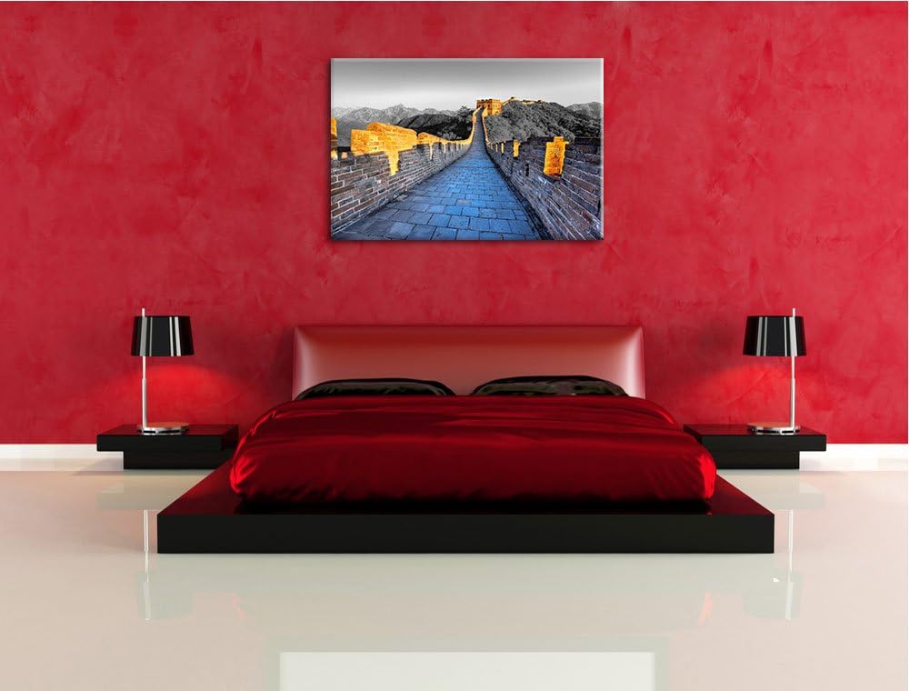prächtige chinesische Mauer schwarz/weiss Format: 100x70 auf Leinwand, XXL riesige Bilder fertig ger