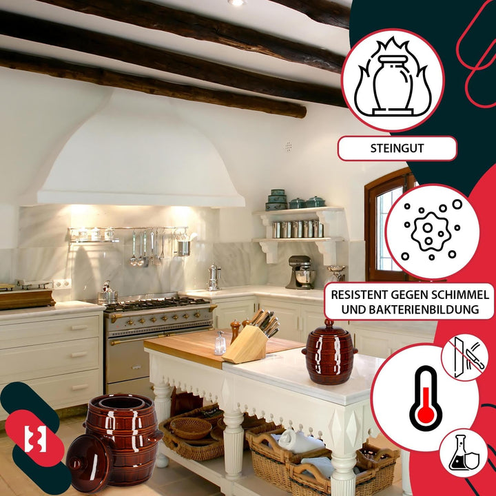 KOTARBAU® Gärtopf 25 L Steinguttopf mit Deckel und Beschwerungsstein Hermetisch Sauerkrauttopf Gurke