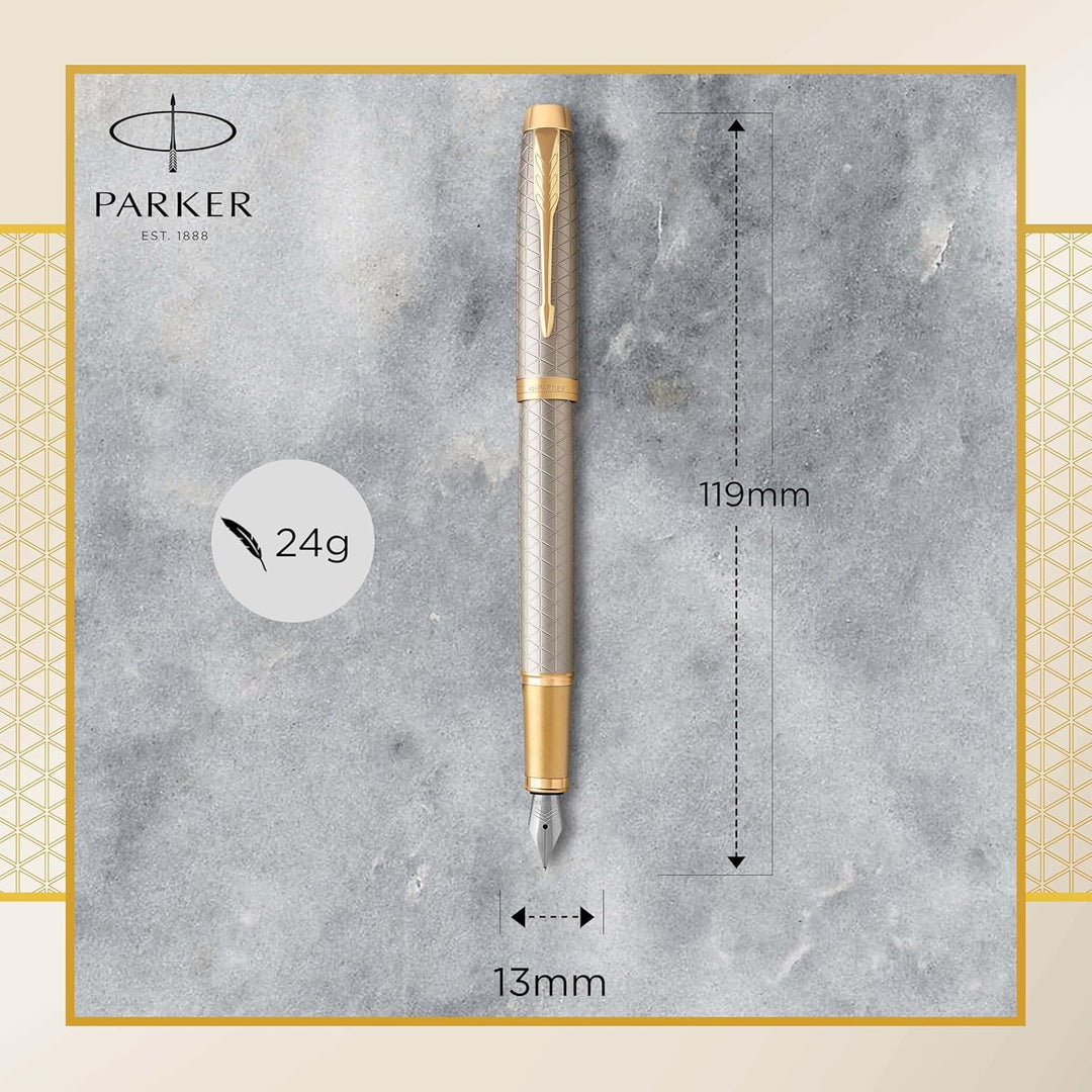 Parker IM Füller Premium Warm Silver Füllfederhalter mit feiner Feder blaue Tinte Geschenkbox
