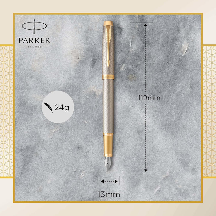 Parker IM Füller Premium Warm Silver Füllfederhalter mit feiner Feder blaue Tinte Geschenkbox