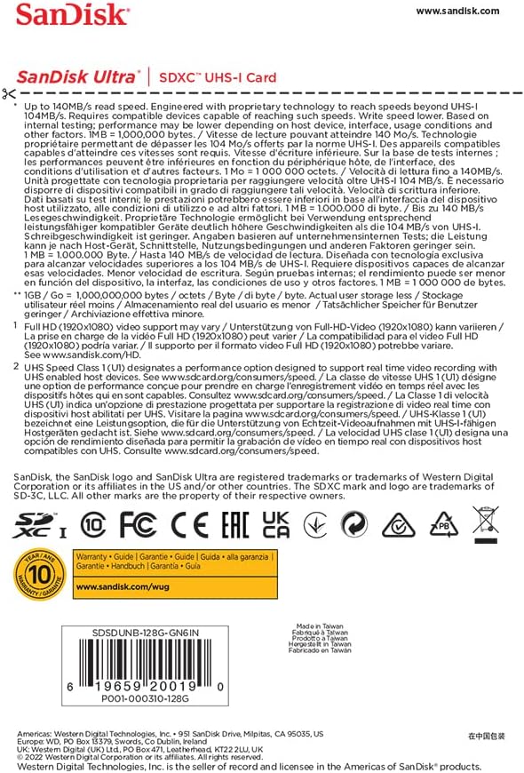 SanDisk Ultra SDXC UHS-I Speicherkarte 128 GB (Für Kompaktkameras der Einstiegs- und Mittelklasse, F