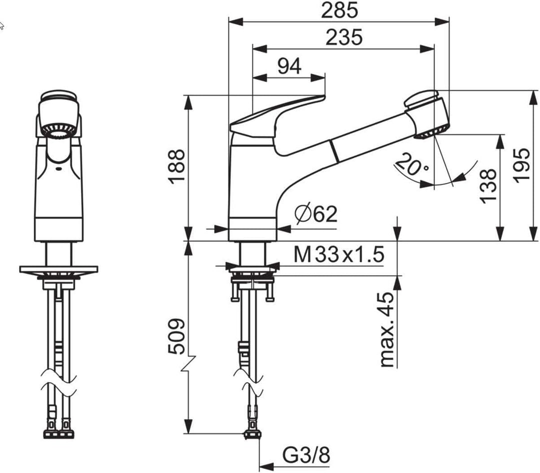 Hansa 01382283 Hansamix Spültisch-Einhand-Einlochbatterie, Chrom