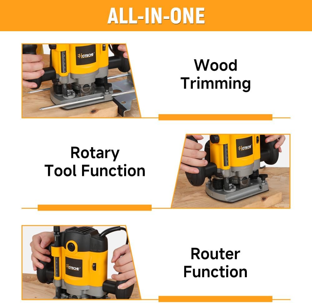 Hoteche 1200W Oberfräse Holzfräse Kantenfräse 6mm Spannfutter 30MM Arbeits Tiefe Alu Bodenplatte VDE