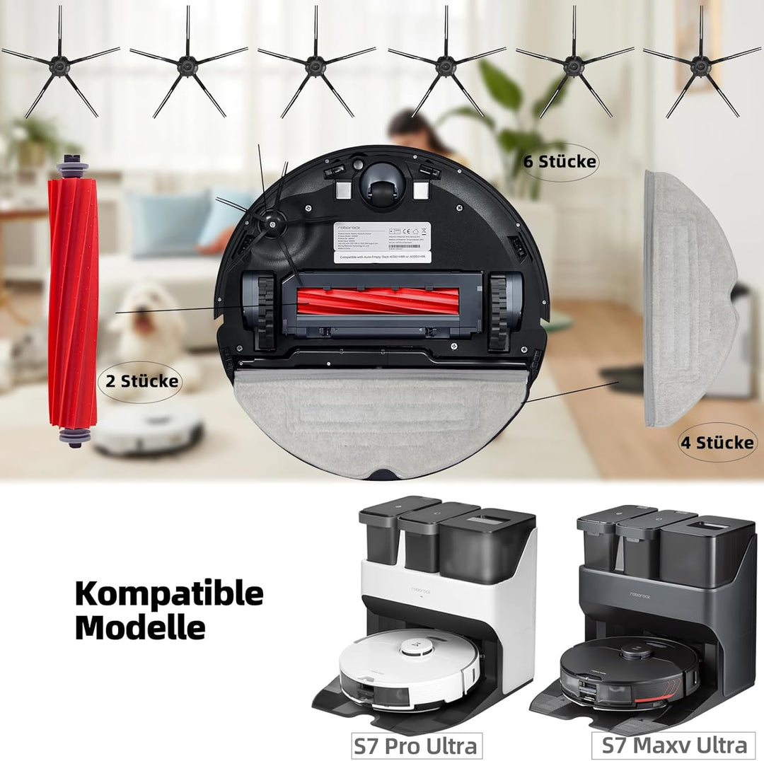 26 Stück Ersatzteile Set für Roborock S7 Pro Ultra, S7 MaxV Ultra Zubehör Kit: 2 Hauptbürste, 1 Selb