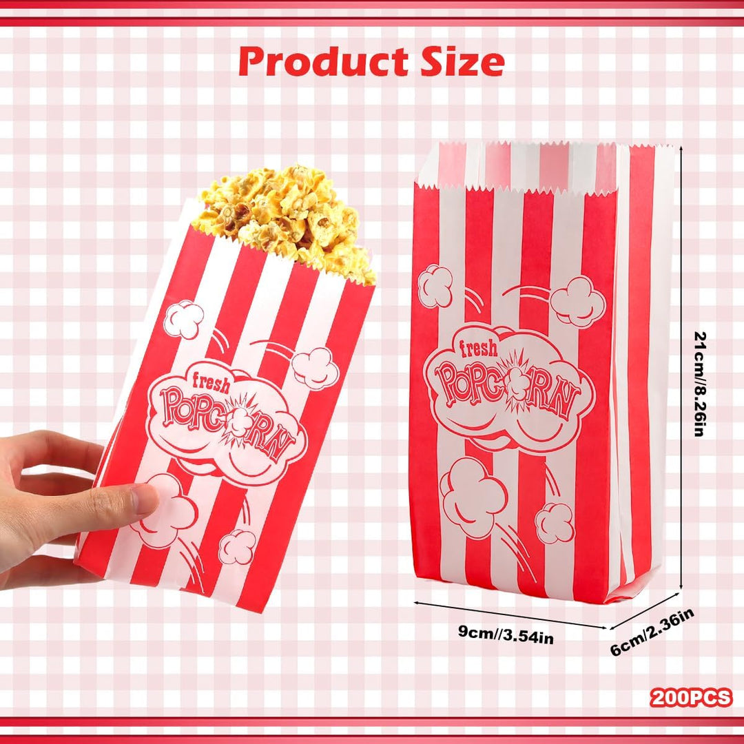 200 Stück Popcorn Tüten Klein, Popcorntüten Rote Streifen, Popcorn Papiertüten, Popcorn Behälter für
