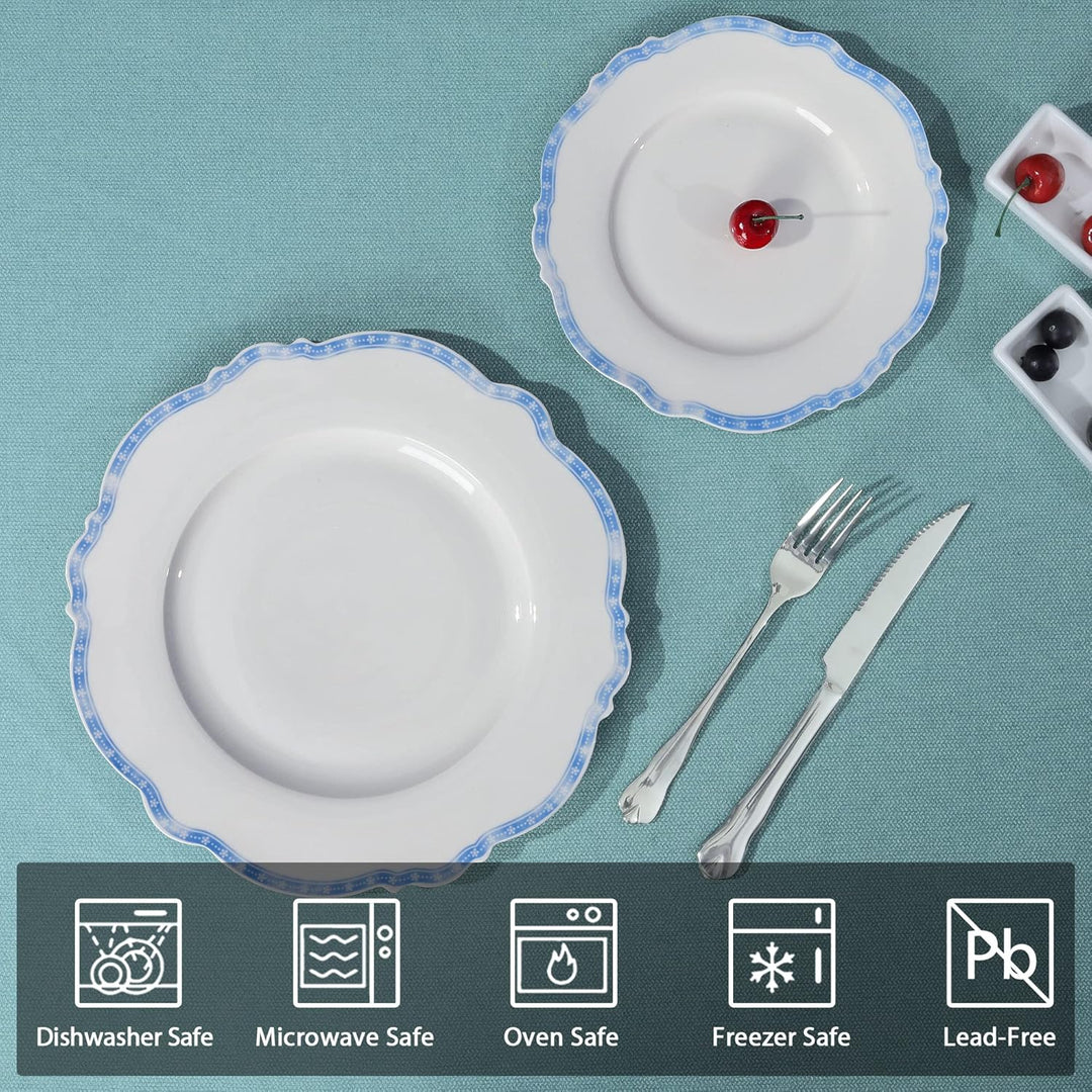 fanquare 4 Stück Dessertteller Set aus Porzellan, Pastateller mit Blau Stern Rand, Kuchenteller Früh
