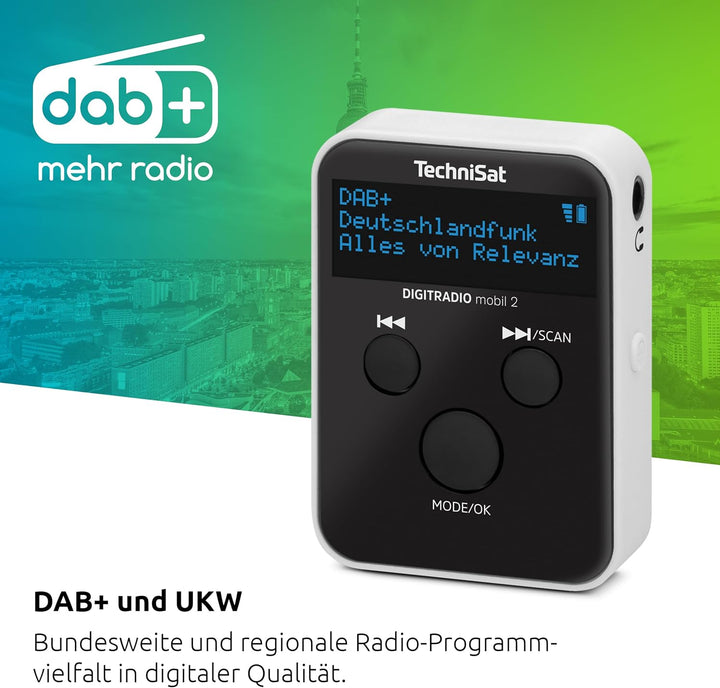 TechniSat DIGITRADIO mobil 2 – Portables DAB+/FM Mini-Radio mit integriertem Akku (wiederaufladbares