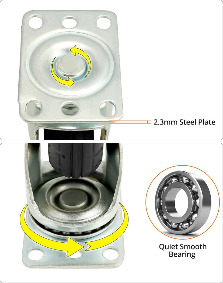 QWORK® 4 Stück 100mm schwerlastrollen - bis 70 kg pro rolle - stossdämpfung lenkrollen für möbeltran