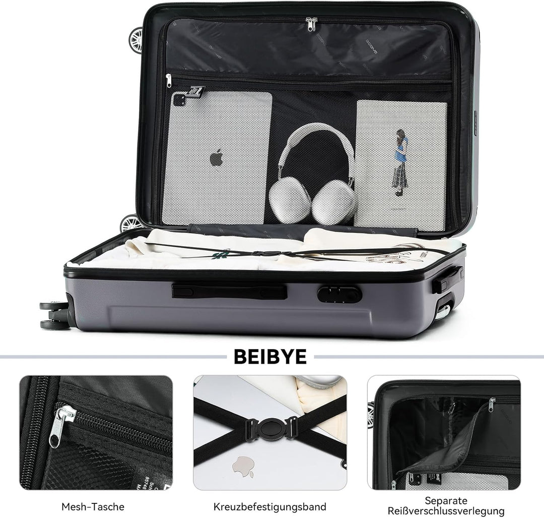 BEIBYE- Hartschalenkoffer Koffer Trolley Rollkoffer Reisekoffer Zahlenschloss 4 Zwilings-Rollen (Dar