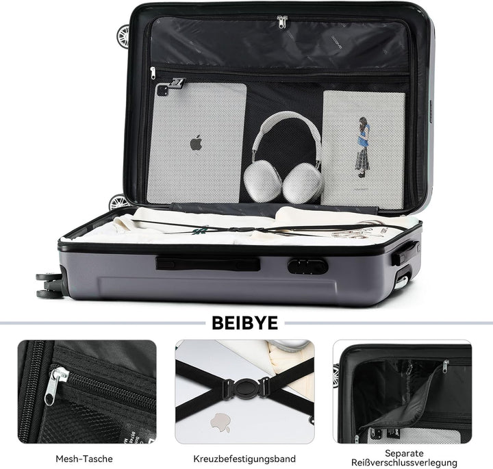 BEIBYE- Hartschalenkoffer Koffer Trolley Rollkoffer Reisekoffer Zahlenschloss 4 Zwilings-Rollen (Dar