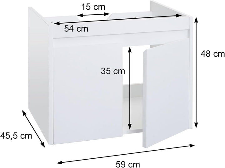 Waschbeckenunterschrank HWC-L86AM, Badezimmer Waschtisch Unterschrank, MVG Melamin Türen 48x59x46cm