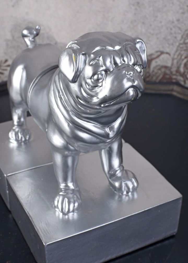 Mopsfigur Buchstützen Mops Silber Buchständer Pug Figur Carlin cw985 Palazzo Exklusiv