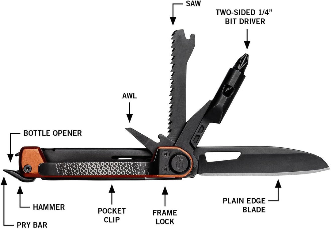 Gerber Taschenmesser mit 8 Funktionen, Multitool mit glatter Klinge, Schraubendreher mit Wechselbit,