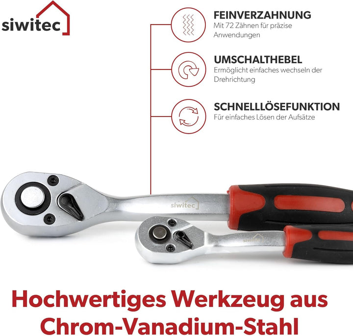 siwitec Werkzeugkoffer 139-teilig | Werkzeug Set CRV | Werkzeugkasten gefüllt mit Zangen, Schraubend
