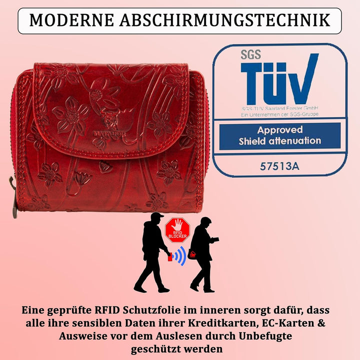 MATADOR |SARAGOSSA| RFID Blocker Leder Portemonnaie Damen| Geldbeutel Portmonee Damen mit Geschenk B