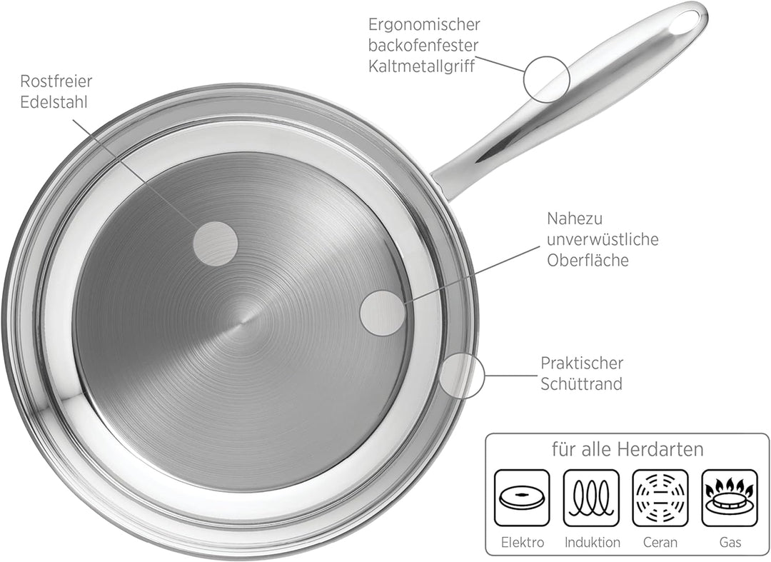 Mäser Serie Tavos Bratpfanne 28 cm, Induktionspfanne für alle Herdarten, unbeschichtet, spülmaschine