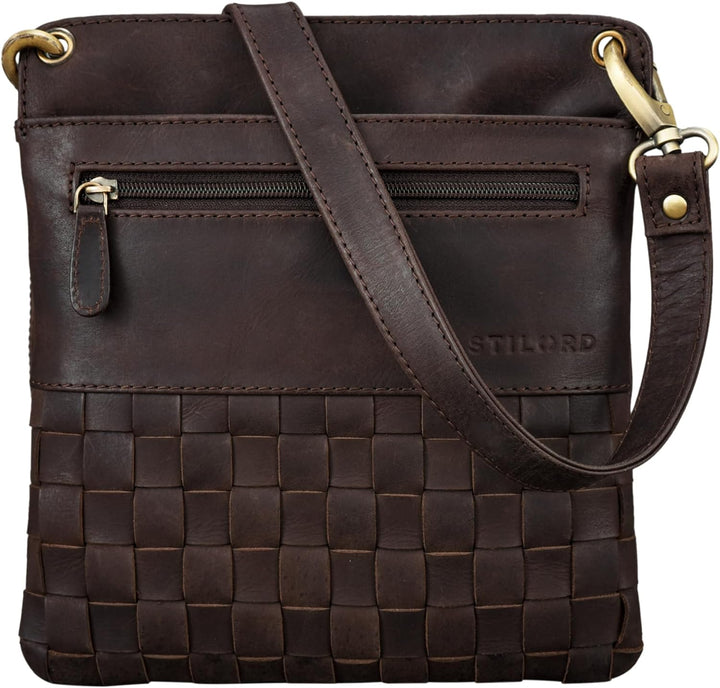 STILORD 'Sophie' Schultertasche Damen klein Leder Handtasche moderne Umhängetasche geflochten Freize