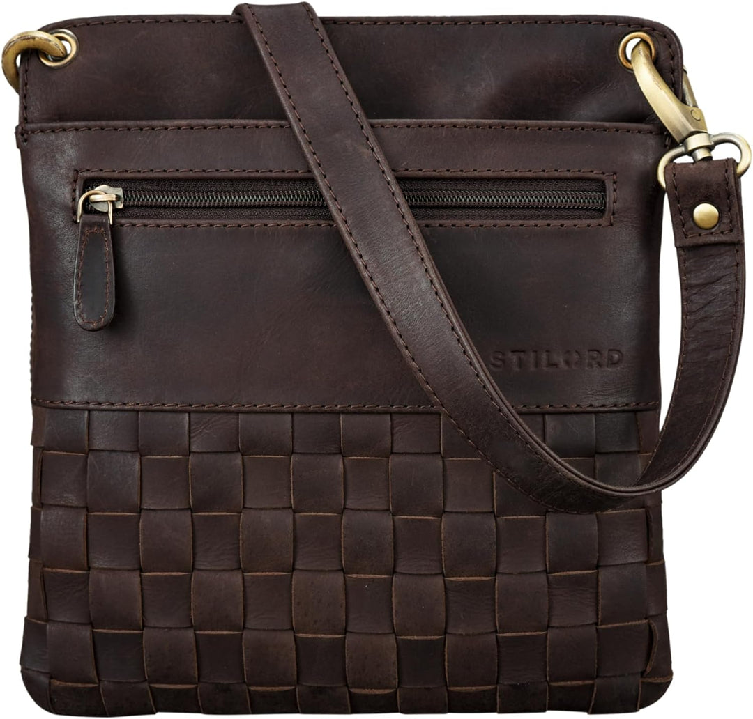 STILORD 'Sophie' Schultertasche Damen klein Leder Handtasche moderne Umhängetasche geflochten Freize