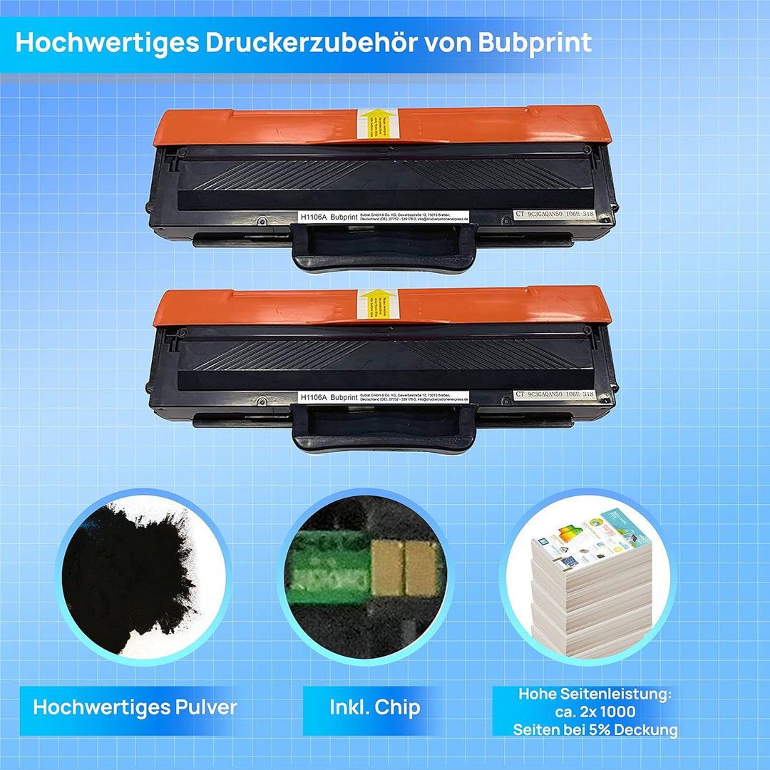 W1106A 2 Tonerkartuschen kompatibel als Ersatz für HP 106A Toner für HP Laser MFP 135wg Toner 135a 1