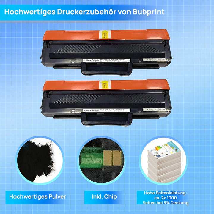 W1106A 2 Tonerkartuschen kompatibel als Ersatz für HP 106A Toner für HP Laser MFP 135wg Toner 135a 1