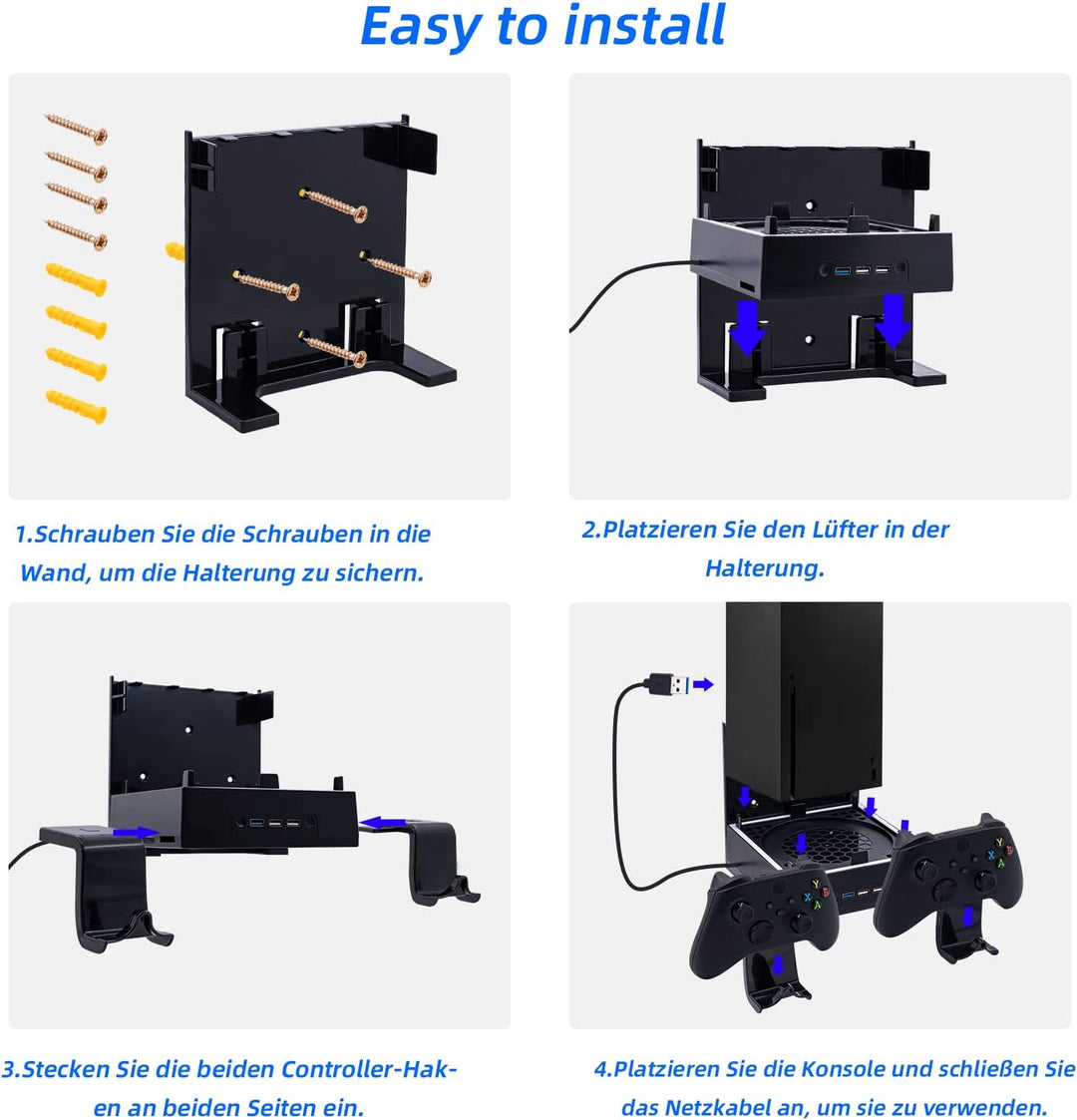 Mcbazel Xbox Series X Wandhalterung mit Kühler, RGB-LED-Kühlsystem Halterung mit einstellbaren Gesch
