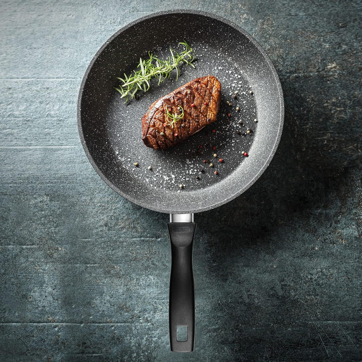 Stoneline Schmorpfanne 24 cm hoher Rand, Aluguss, Schmorpfanne beschichtet mit echten Steinpartikeln