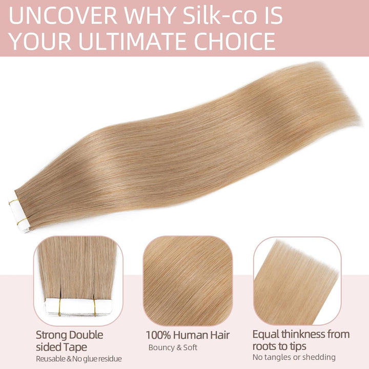 Silk-co Tape Extensions Echthaar 10stk, Remy Tape in Extensions Haarverlängerung, Skin Weft Echthaar
