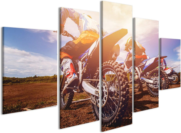 islandburner Bild auf Leinwand Dreckiges Fahrrad. Team Motocross auf Fahrrad Motorrad ist Start-Stra