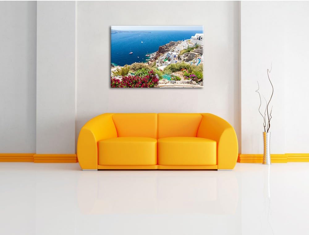 Griechische Küste, Format: 100x70 auf Leinwand, XXL riesige Bilder fertig gerahmt mit Keilrahmen, Ku