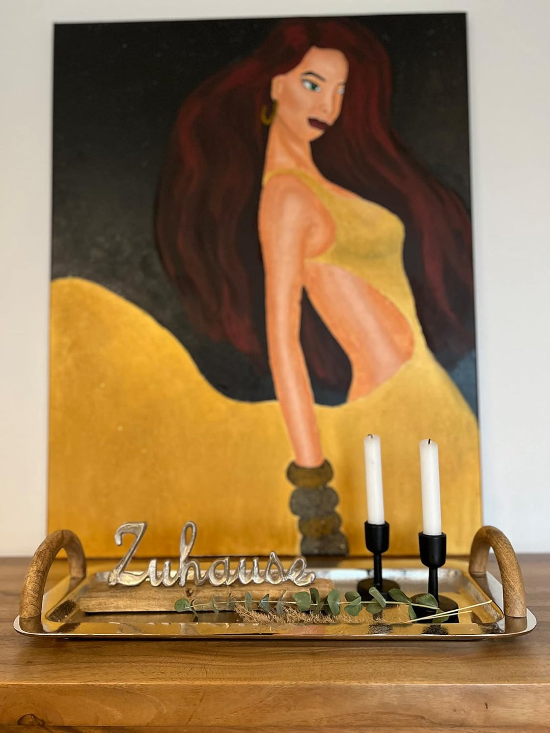 Brandsseller Serviertablett mit Holzgriffen ca. 55 x 23 cm Servierplatte Rechteckig Aluminium-Holz D