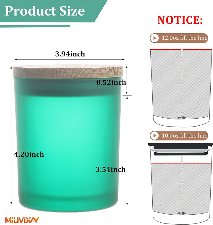 MILIVIXAY 12 Stück 340 ml mattgrüne Glas-Kerzengläser mit Deckel und Kerzenherstellungs-Sets – leere