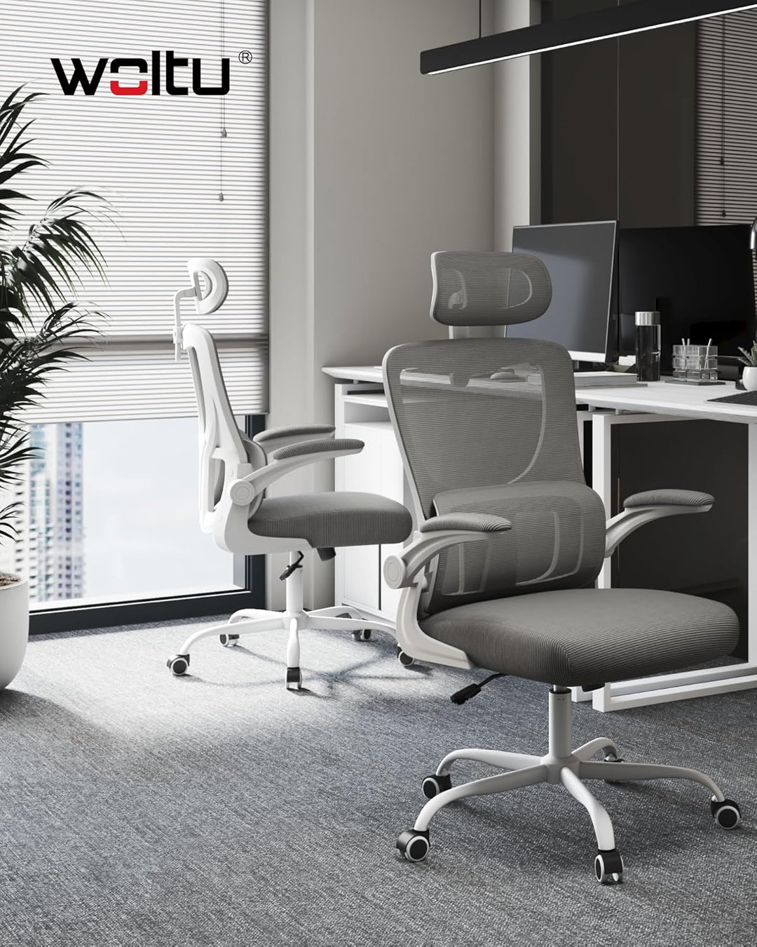 WOLTU Bürostuhl ergonomisch, Schreibtischstuhl Netzstoff, Drehstuhl höhenverstellbar, Schaukelfunkti