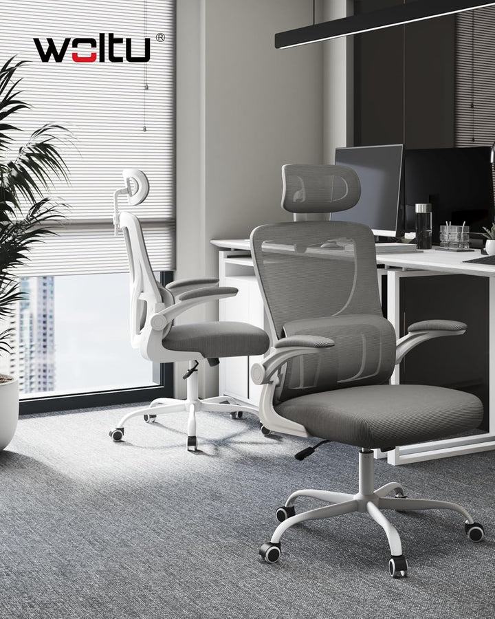 WOLTU Bürostuhl ergonomisch, Schreibtischstuhl Netzstoff, Drehstuhl höhenverstellbar, Schaukelfunkti