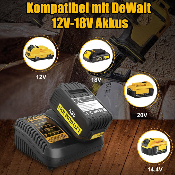 Energup 18V 5000mAh Ersatz für Dewalt Akku + DCB118 Ladegerät für DeWalt 18V DCB184 DCB200 DCB182 DC