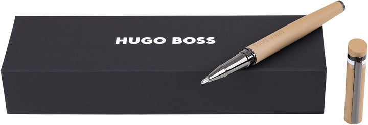 Hugo Boss Loop Iconic Tintenroller aus Messing und Gummi in der Farbe Camel, Länge: 14,6cm, Tintenfa
