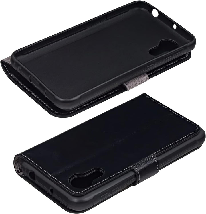 Suncase Book-Style Hülle kompatibel mit Samsung Galaxy Xcover 5 Leder Tasche (Slim-Fit) Lederhülle H