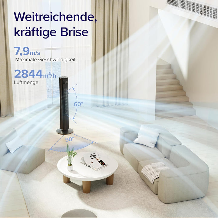 Levoit 25 dB sehr leiser Smart Turmventilator für Schlafzimmer, 7,9 m/s Ventilator, 90° Oszillation