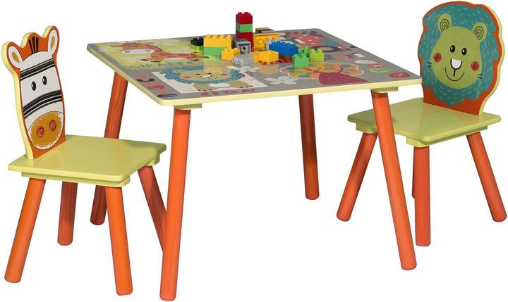 WOLTU Kindertisch mit 2 Stühle, Tisch und Stuhl Sets, Massivholz Beinen, abgerundete Ecken, Sitzgrup