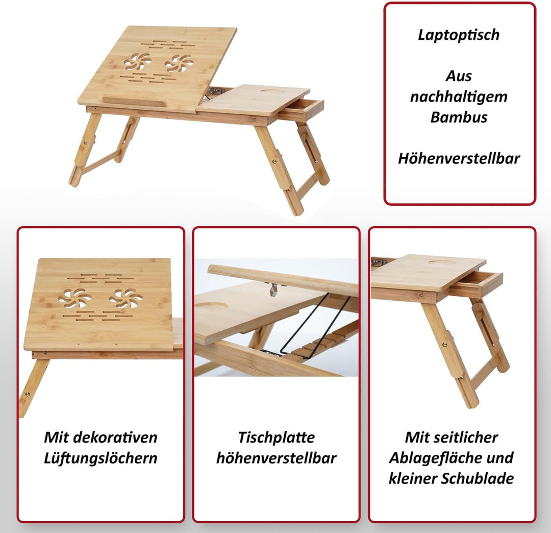 Laptoptisch HWC-B81AM, Notebooktisch Betttisch Klapptisch mit Lüftungslöcher faltbar höhenverstellba