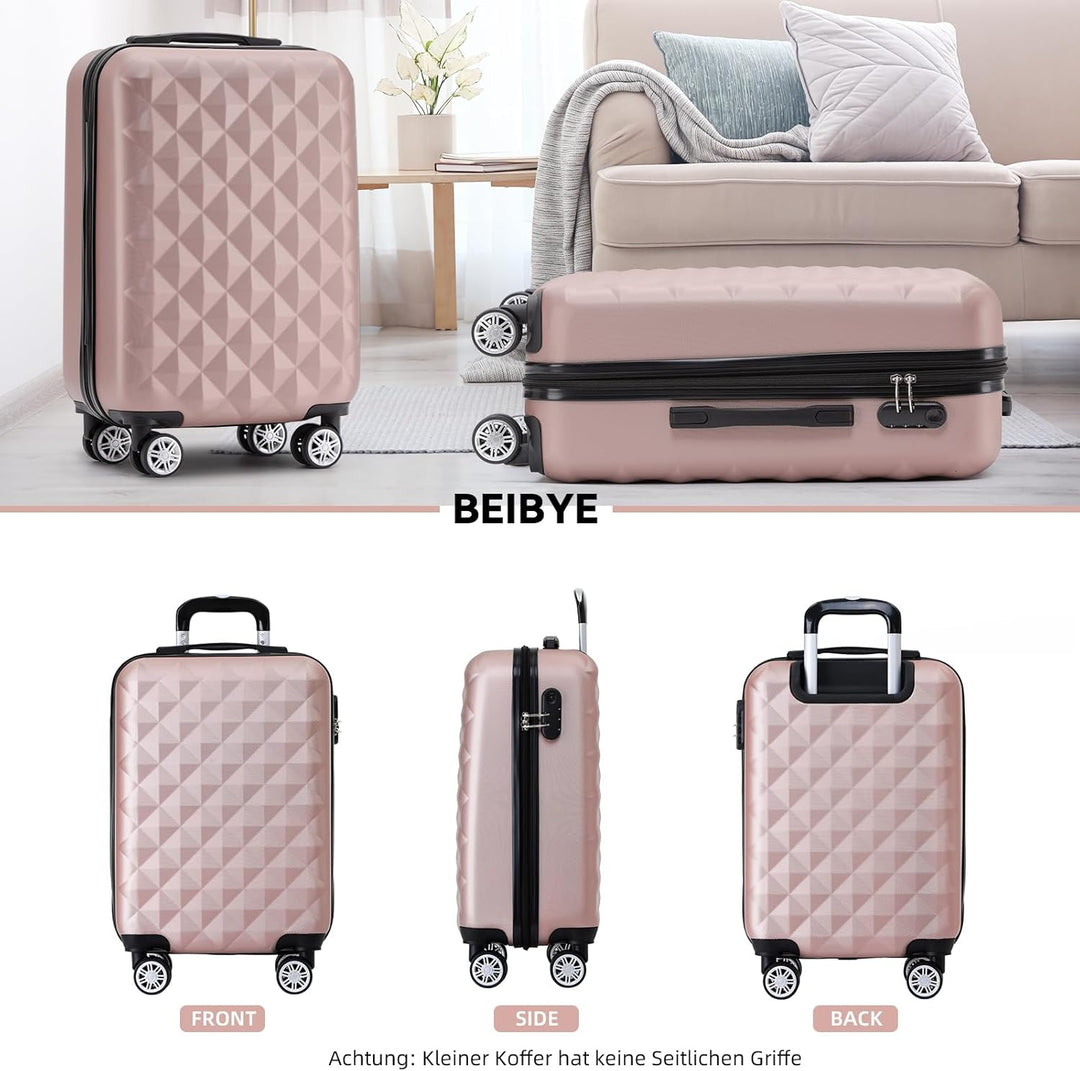 BEIBYE Zwillingsrollen 2066 Hartschale Trolley Koffer Reisekoffer Handgepäck Boardcase M (Rosa Gold,