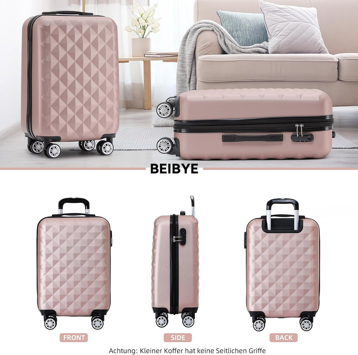 BEIBYE Zwillingsrollen 2066 Hartschale Trolley Koffer Reisekoffer Gepäck M-L-XL-Set (Rosa Gold, M) R