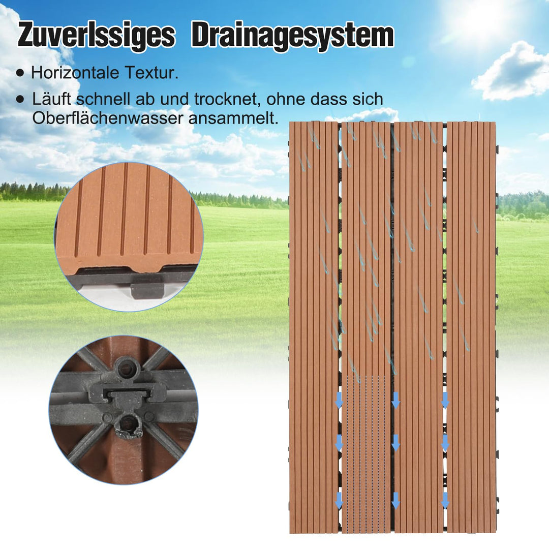 Ansobea WPC Terrassenfliesen Fliesen, 30x60 Holzfliesen 6er Set für 1m²,Balkonfliesen in Holzoptik,B
