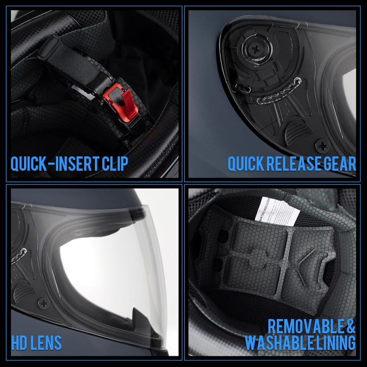 Favoto Motorradhelm Integralhelme für Erwachsene Vollvisierhelm Mopedhelm für Herren Damen Atmungsak