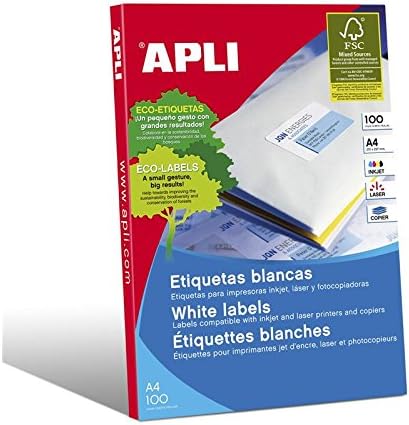 Apli 002086 - Pack 100 weiβe Etiketten für Drucker 70X25.4 70 x 25,4 mm 100 Blatt, 70 x 25,4 mm 100